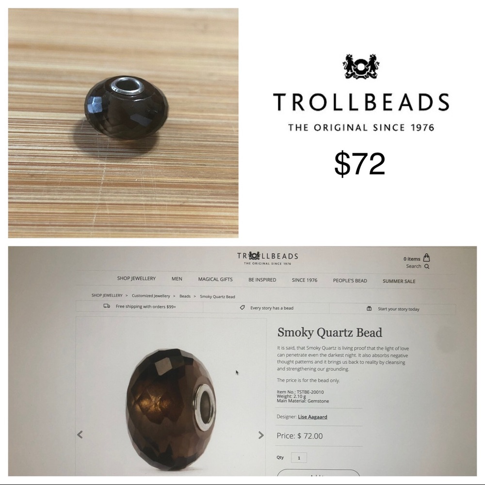 Trollbeads - Smoky Quartz Bead